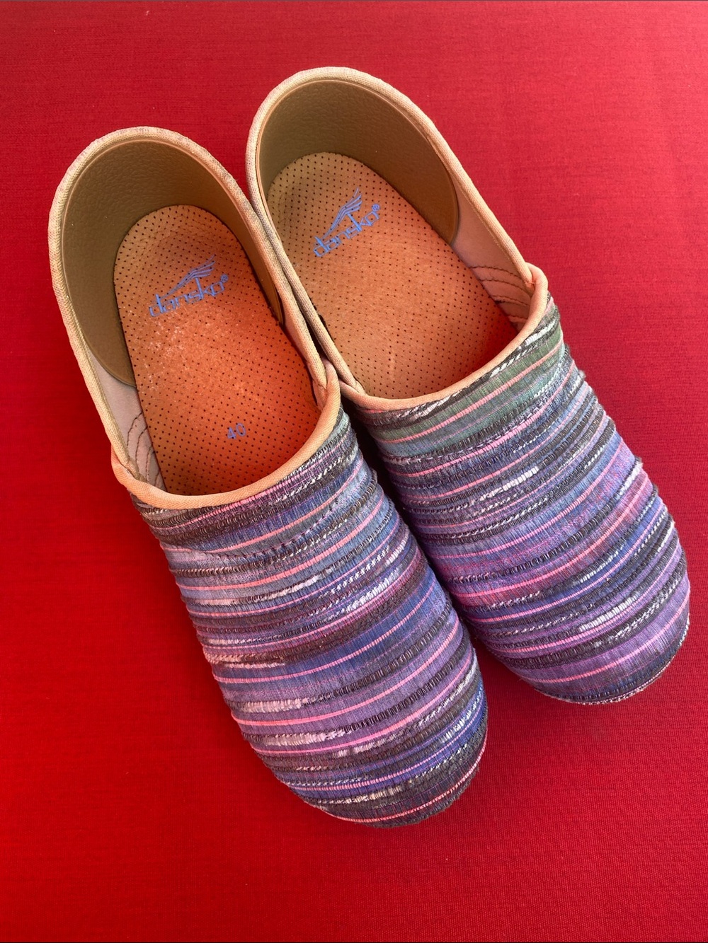 Dansko Jute Pro Shoes Womens 40 US Size 9.5-10 Rainbow Striped Artisan clogs - Picture 3 of 12